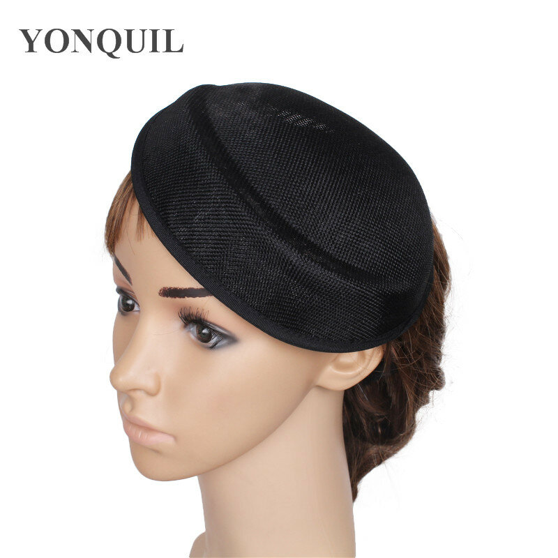 Charme imitação sinamay preto fascinator base 18cm pillbox chapéu novo material de hairwear feminino festa mostrar diy cabelo headpiece