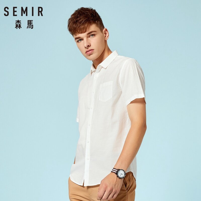 SEMIR New 2019 Men's Pure Cotton Shirt Slim Fit Fashion Short Sleeve Casual Business Shirts Men Dress Shirts High Quality Camisa