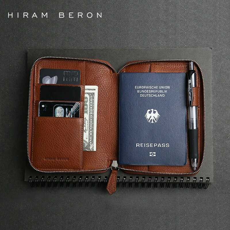 Hiram Beron Geschenk Pass Inhaber Abdeckung große Kapazität RFID Blocking Reiß verschluss echte Brieftasche Drops hip