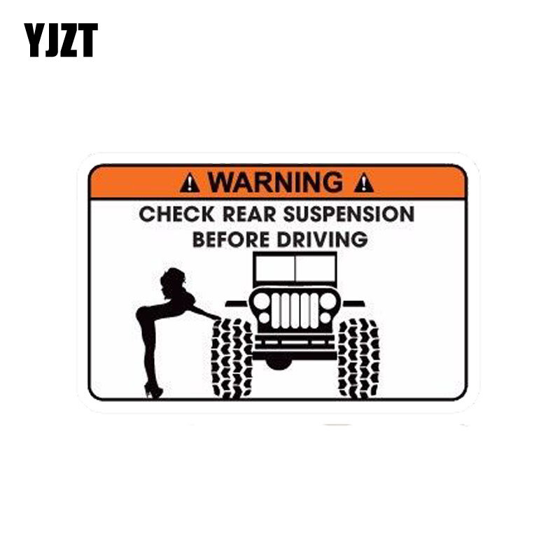 YJZT 15CM*9.4CM Warning CHECK REAP SUSPENSION BEFORE DRIVING Funny PVC Decal Car Sticker 12-0160