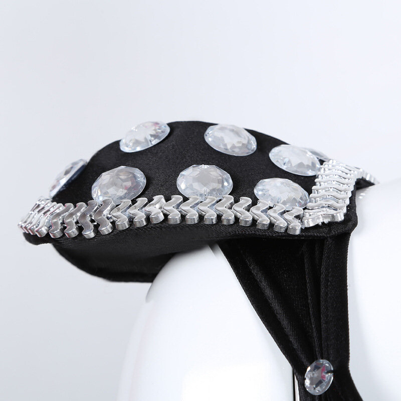 Mono de diamantes de imitación finos para bar, disfraz de cantante de concierto, bailarina, aspecto negro