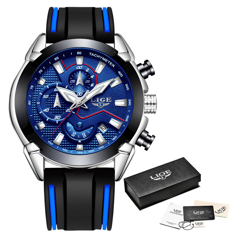 Lige masculino relógios pulseira de silicone marca superior luxo à prova dwaterproof água esporte cronógrafo quartzo relógio de pulso negócios reloj hombre
