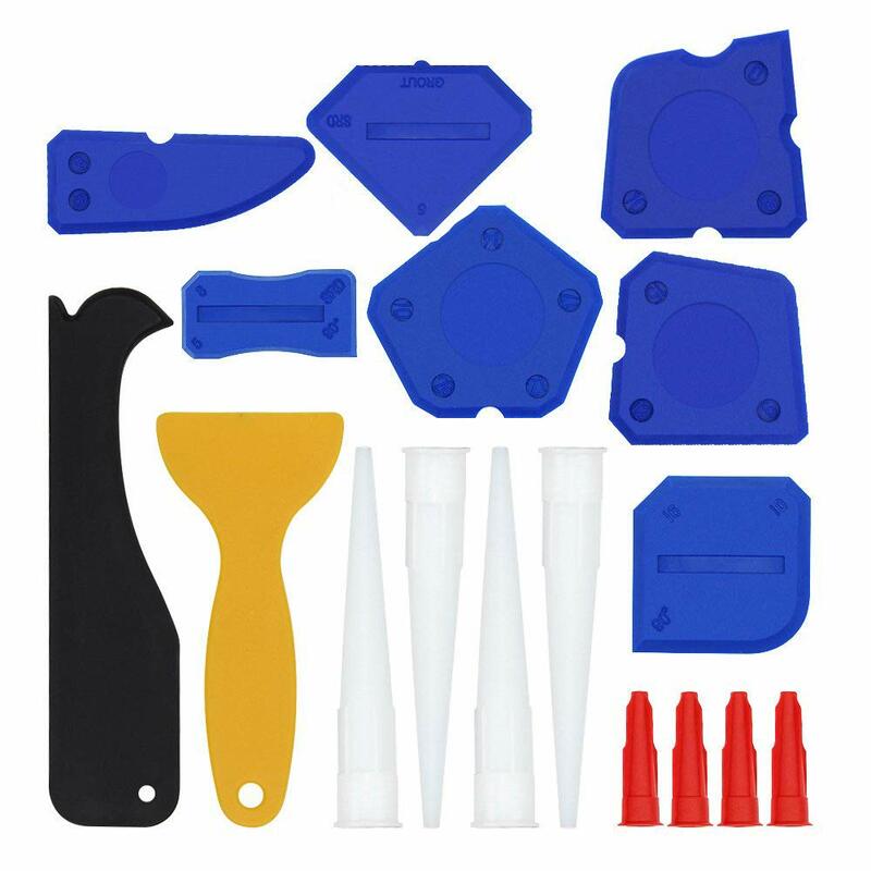 Kit de herramientas de calafateo, raspador de lechada, removedor de calafateo, boquilla de calafateo y tapas de calafateo, herramienta de acabado de sellador para baño, 17 unidades