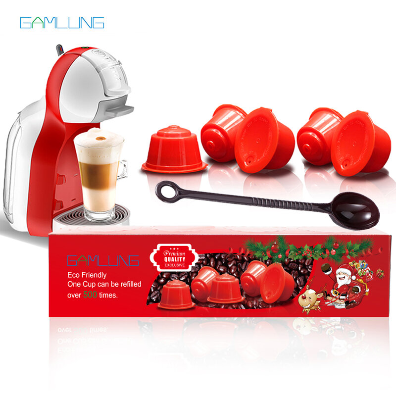 Capsule réutilisable de Nescafe Dolce Gusto de Capsule de café rechargeable de 5 pièces de Gamlung avec le paquet de cadeau de la meilleure qualité