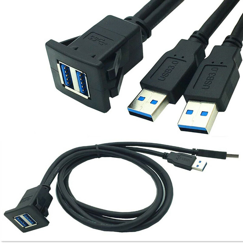 Kabel Hitam Ekstensi Dudukan Panel Snap In Male To Female Dual USB 3.0