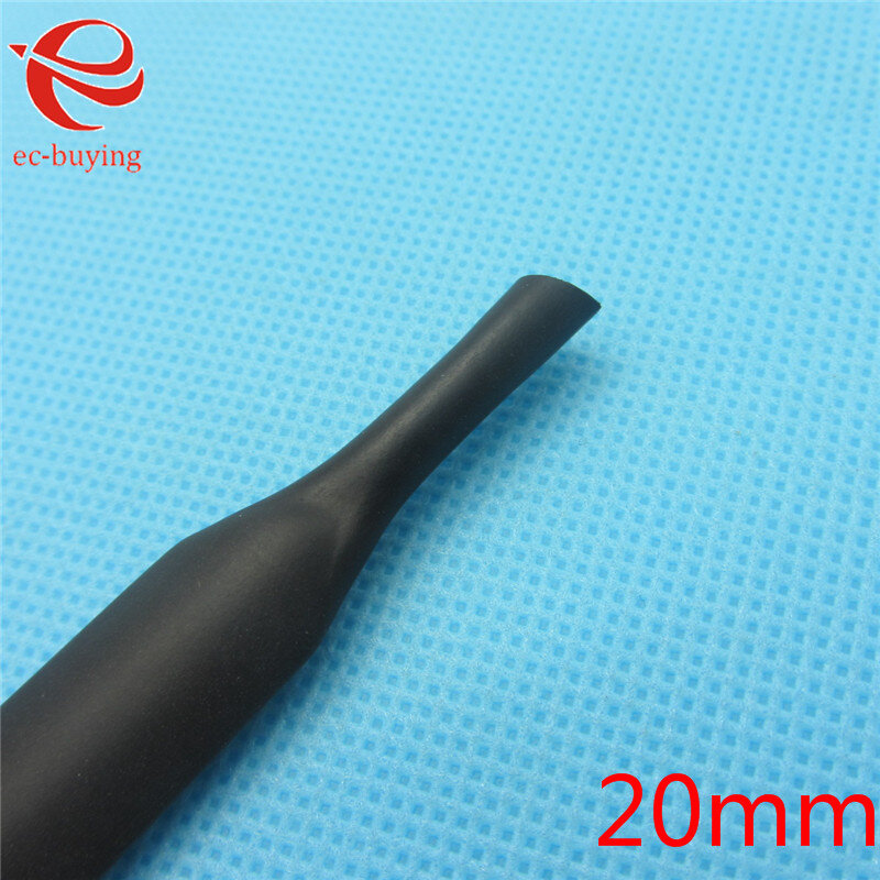 Gaine thermorétractable noire, diamètre intérieur du tube, kit de câble rond, 20mm, 1m