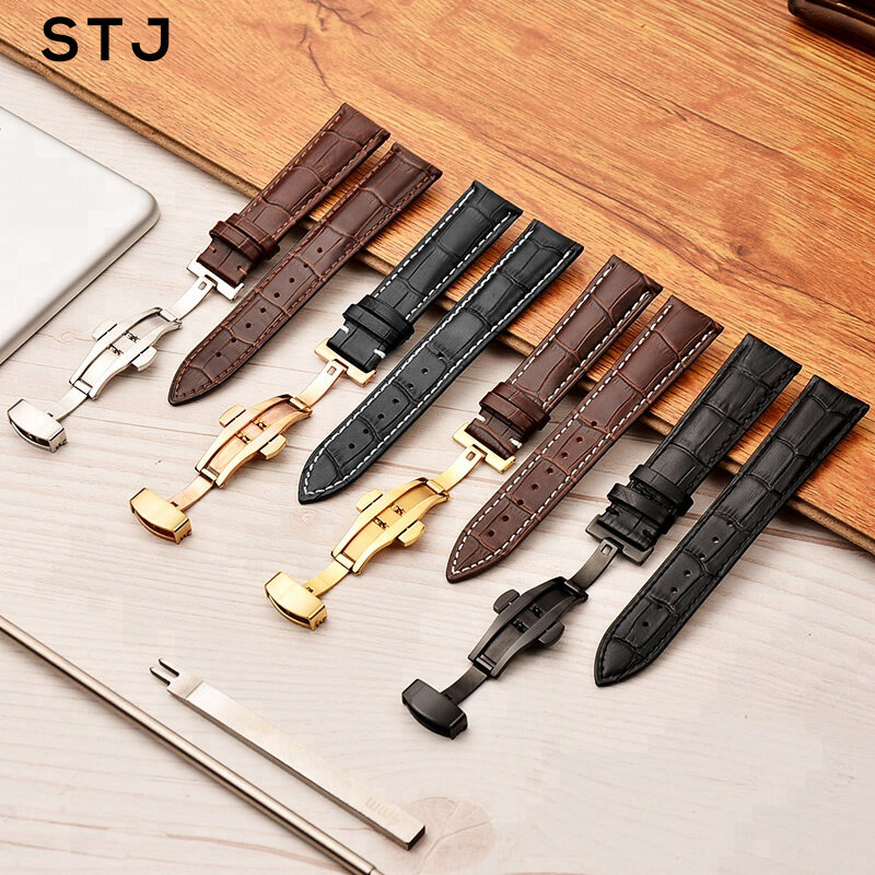 STJ Calf Genuine Leather Watchband 16mm 18mm 19mm 20mm 21mm 22mm 24mm Watch Band Alligator Grain Watch Strap for Tissot Seiko