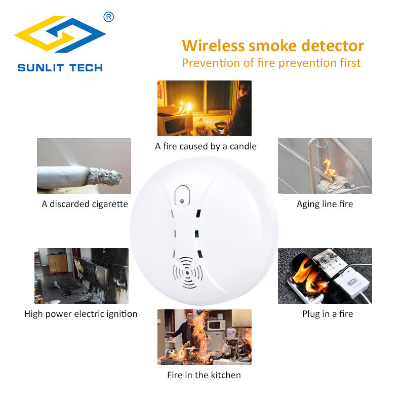 5pcs/Lot 433MHz Home Kitchen Security Wireless Smoke Detector Alarm for Burglar Intruder Fire Smoke Sensor Wifi GSM Alarm System