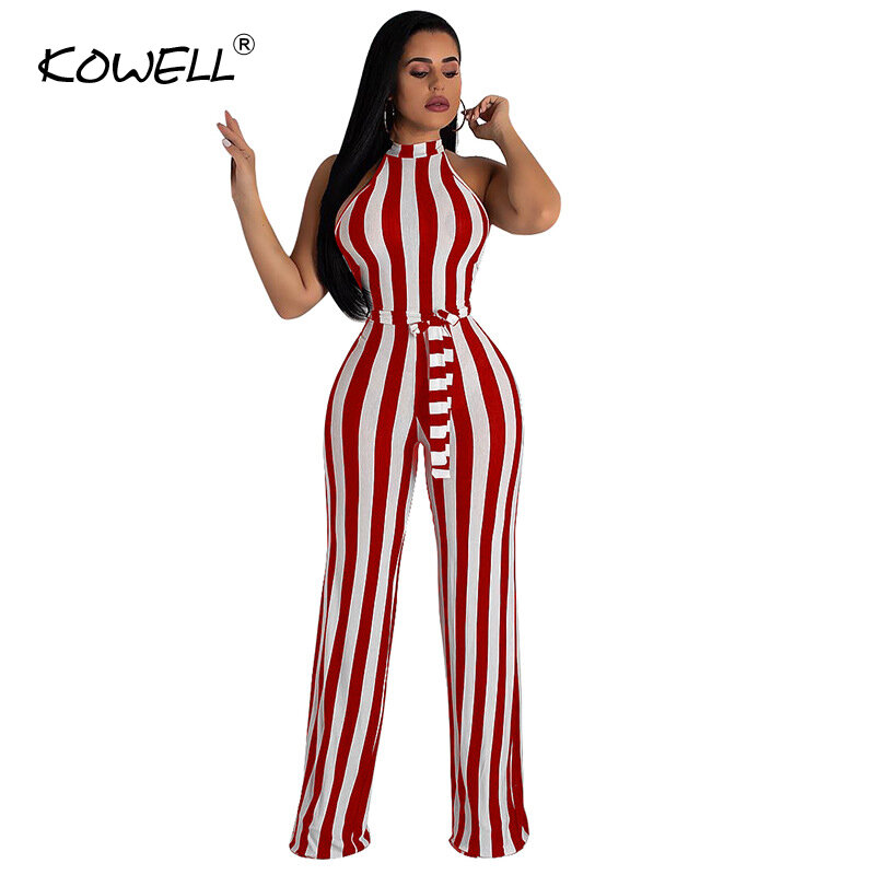 New Style Striped Bow Sash Women Jumpsuit Romper Halter Sleeveless Knitted Sexy Jumpsuit Winter Fitness Skinny Playsuit Overalls