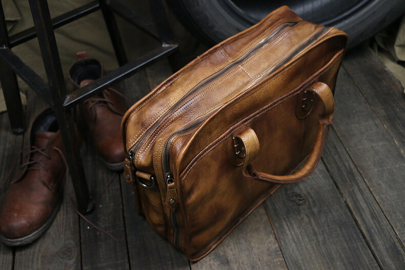 Luxury Vintage Men Genuine Leather Briefcases Leather Men Briefcase Big Business Bag Male 15"Laptop Bag Tote Handbag office Bag