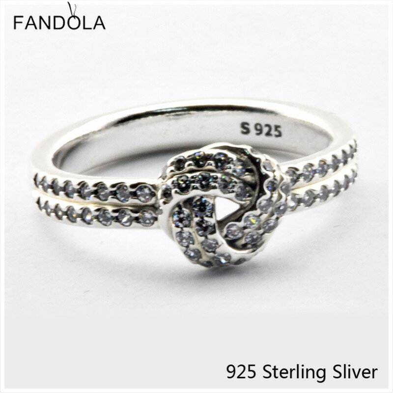 Обручальные кольца для женщин, серебро 925 пробы, сверкающий любовный узел, ювелирные изделия, кольцо, чистый фианит