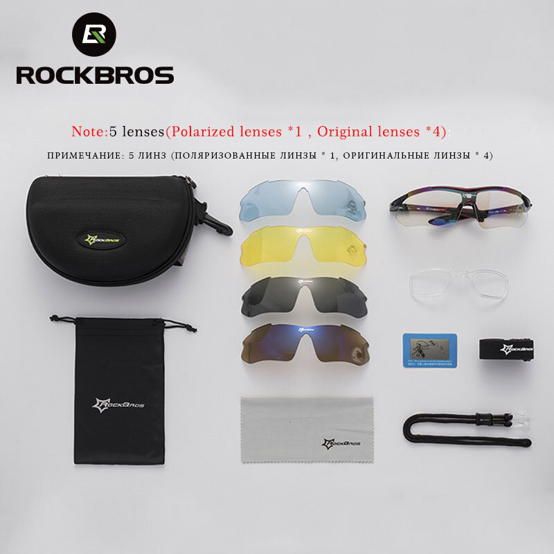 RockBros 편광 사이클링 선글라스, 야외 스포츠 자전거 안경, 근시 프레임 포함, 5 렌즈 아이 웨어