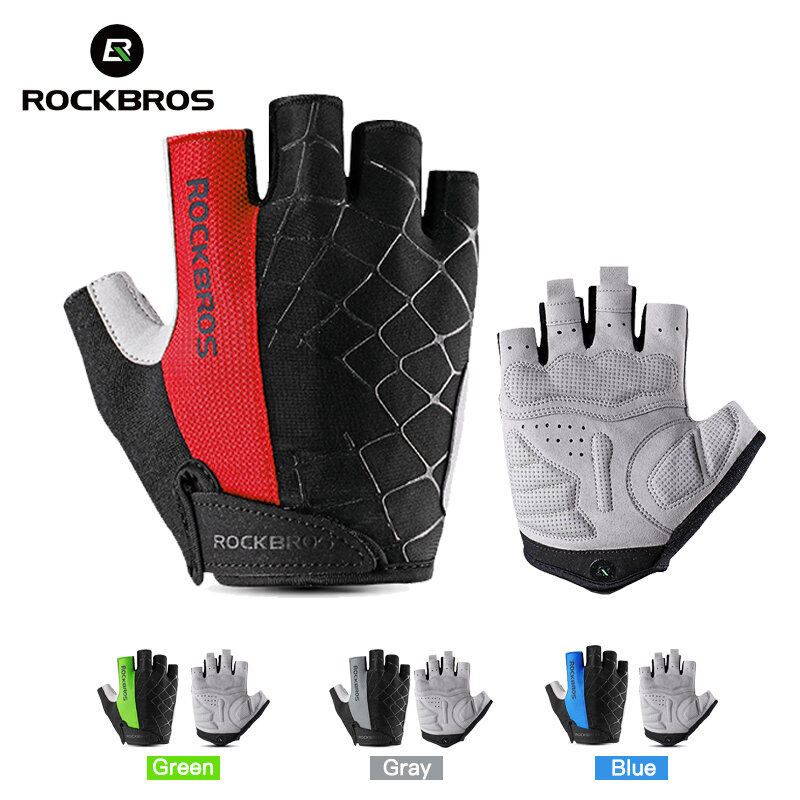 ROCKBROS Cycling Gloves Half Finger Bike Gloves Shockproof Anti-Slip Gloves Bicycle Riding Gloves Anti Slip Summer Sports