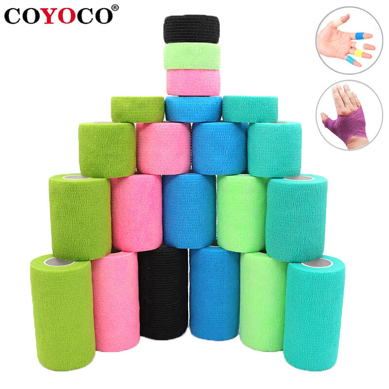 COYOCO-Colorido auto-adesivo elástico esporte bandagem, almofadas de apoio do joelho, pulso e tornozelo protetor, palma e ombro envoltório fita, 4,8 m