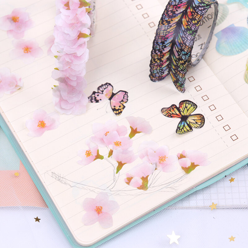 Cinta adhesiva decorativa Washi de flor de Sakura cintas de enmascarar de papel cinta decorativa Washi DIY Scrapbooking etiqueta engomada