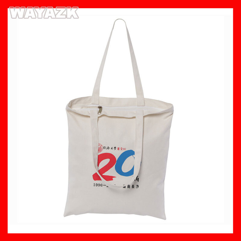 (500 pçs/lote) tamanho 32x38x10cm (12.8x15.2x4 ") logotipo personalizado lona algodão sacola de compras com zíper