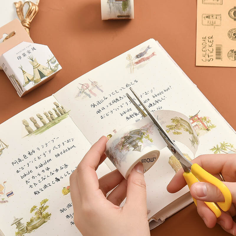 Ruban Washi en papier, autocollant créatif pour carnets de croquis, décoration chinoise, japonaise, thaïlandaise, indienne, européenne, boîte des cinq royaumes, Diy, Diy