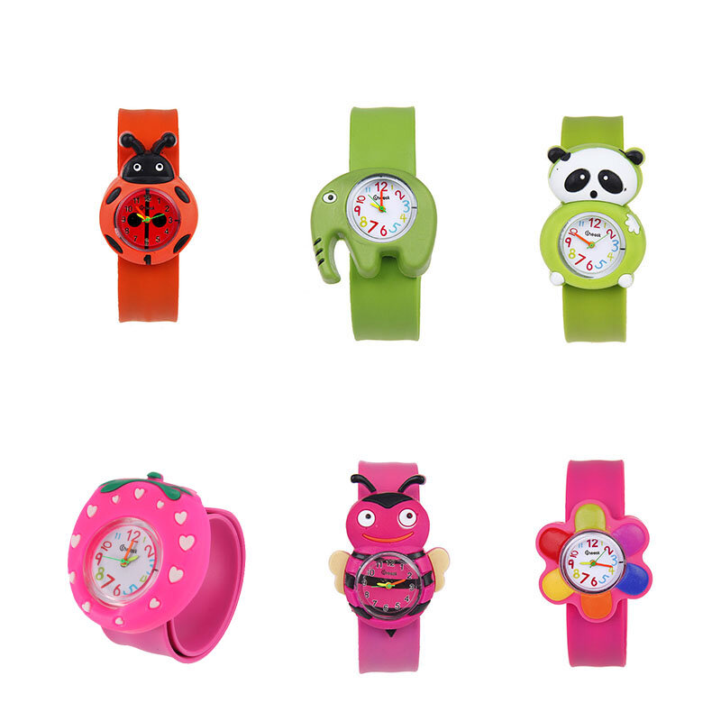 子供のための動物/植物の形をしたクォーツ時計,1ピース,シリコンブレスレット,かわいい3D漫画スタイル,誕生日プレゼント