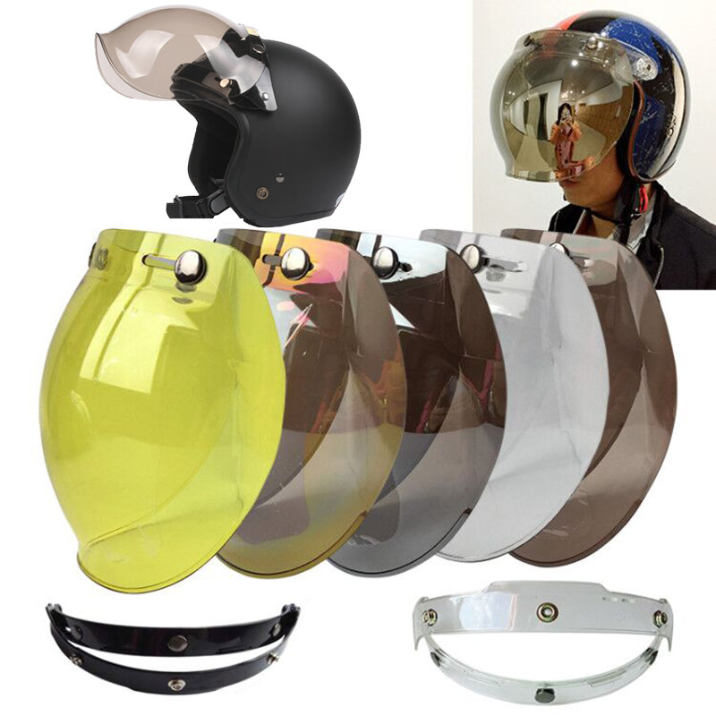 Visera de burbuja para casco de motocicleta, visera de cara abierta de alta calidad, 12 colores disponibles, protector de parabrisas para casco vintage