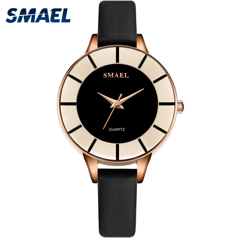SMAEL Quartz Wristwatches For Female Rose Gold Ladies Watch Waterproof Sport Women Casual Leather 1909Women Watches Luxury Brand