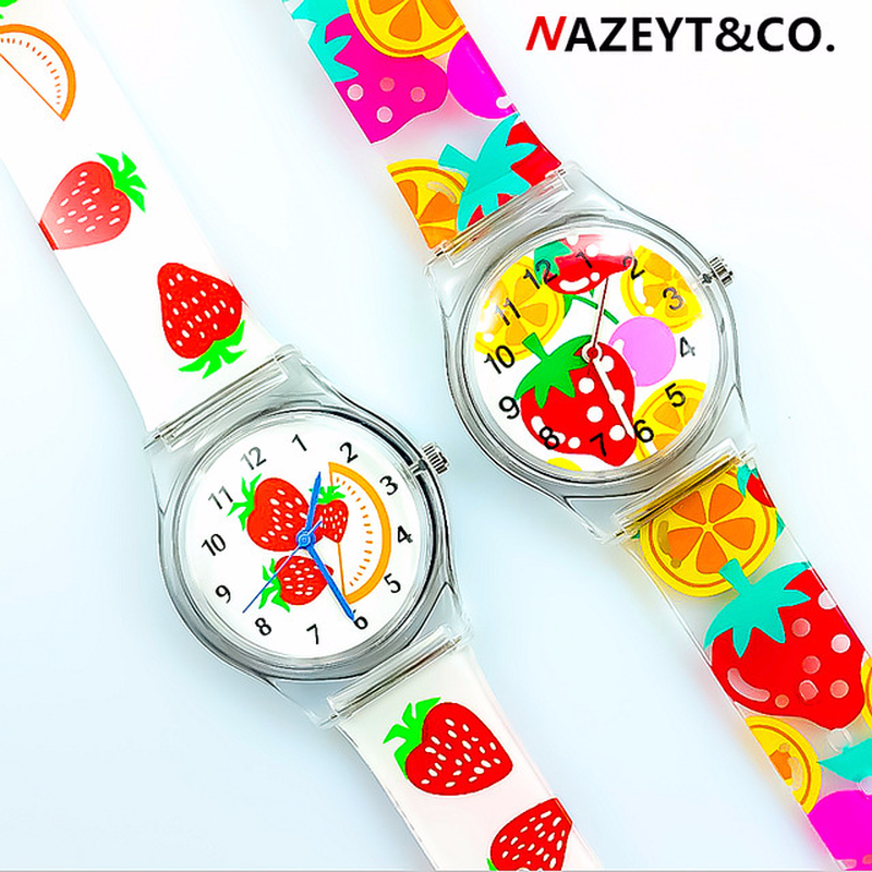Reloj de pulsera resistente al agua de cuarzo con gel de sílice para niños y fresas con fruta bonita y dibujos animados
