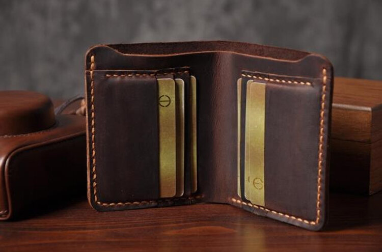 Crazy horse-cartera de cuero auténtico para hombre, billetera masculina de cuero genuino, hecha a mano, con clip para dinero