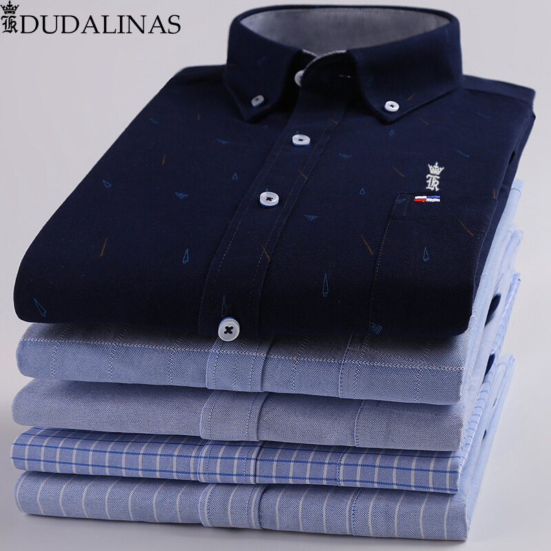 Dudalinas shirts men 100% cotton 옥스포드 세르지오 k 남성 드레스 셔츠 캐주얼 긴팔 camisa masculina social chemise homme