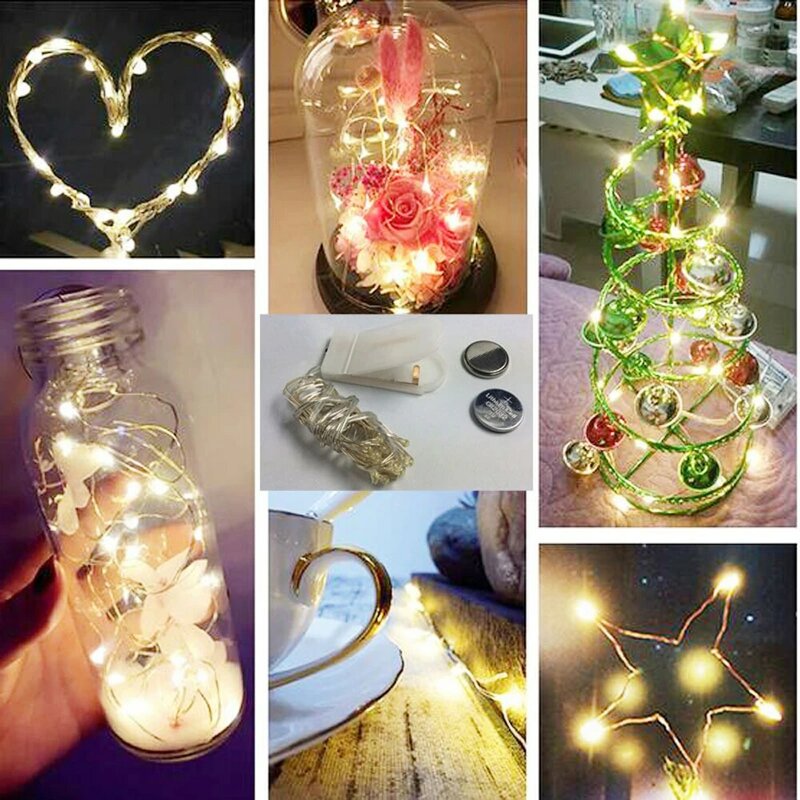 Guirnalda de alambre de cobre para Navidad, luces de hadas para Año Nuevo, decoración de fiesta de boda, impermeable, 2M, 20 LED