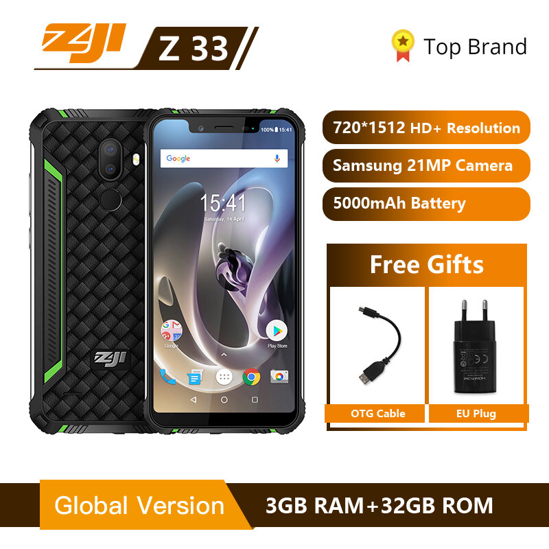 Téléphone étanche IP68 HOMTOM ZJI ZOJI Z33 4600 mAh 3 GB 32 GB 5.85 "Smartphone Android 8.1 MTK6739 visage ID 4G FDD-LTE téléphone portable