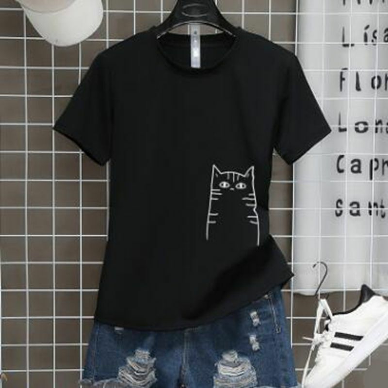 2020 Summer T Shirt Harajuku Kawaii Cute Cat Boyfriend and Girlfriend T-shirt Short Sleeve Tops Couple Shirt