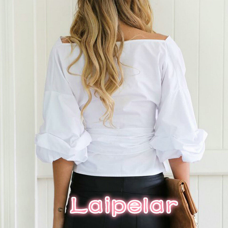 Sexy Off Shoulder Women Tops And Blouse Bow White Blouses Shirts  Fashion Slim Long Sleeved Ladies Top Femme Blusas Mujer
