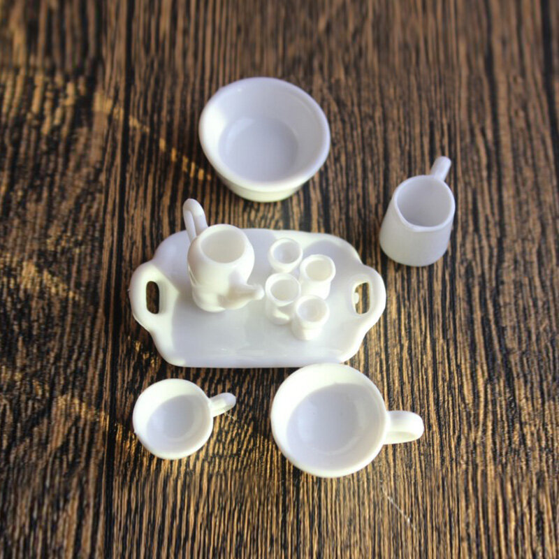 Estatueta de copos e pratos de cozinha de simulação, boneca de cozinha em miniatura para brincar de fingir, acessórios de casa de boneca de presente de bebê