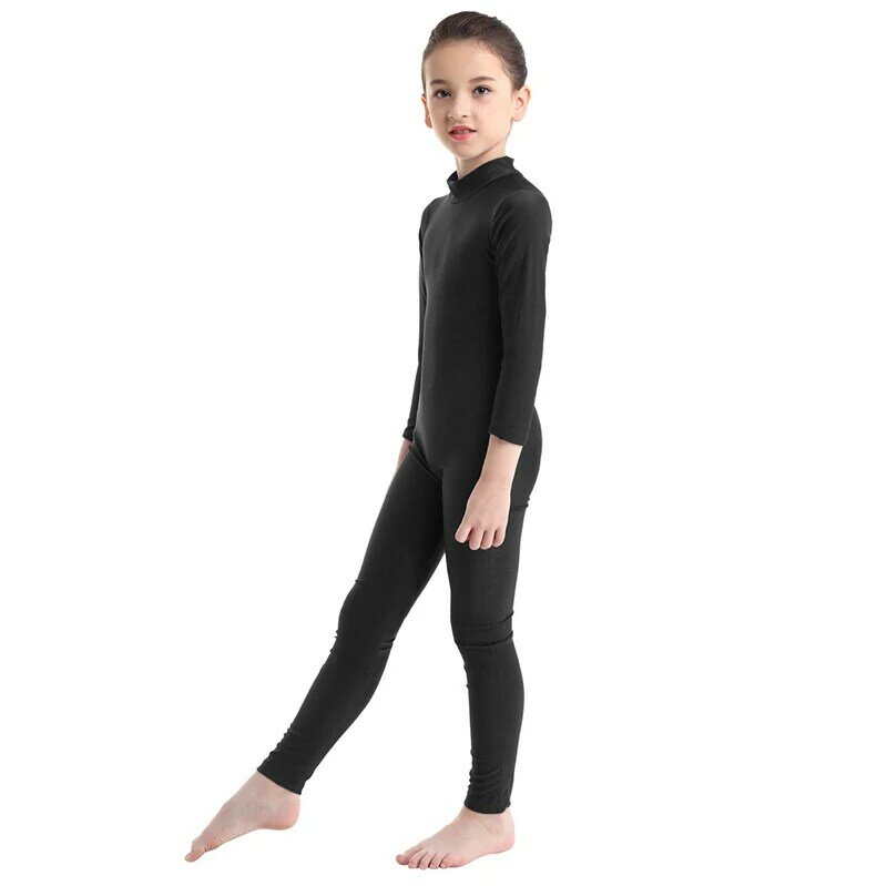 Kids Girls Long Sleeve Zipper Ballet Dance Leotard Gymnastics Exercise Unitard Catsuit Dancewear Stage Performance Bodysuit