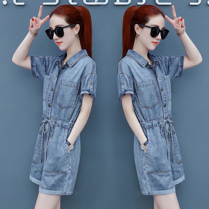 Summer Denim Jumpsuit 2019 Shorts Mom Jeans Overalls Female Pocket Buttons Womens Playsuit Bf 2019 Jumpsuits For Women DD2154