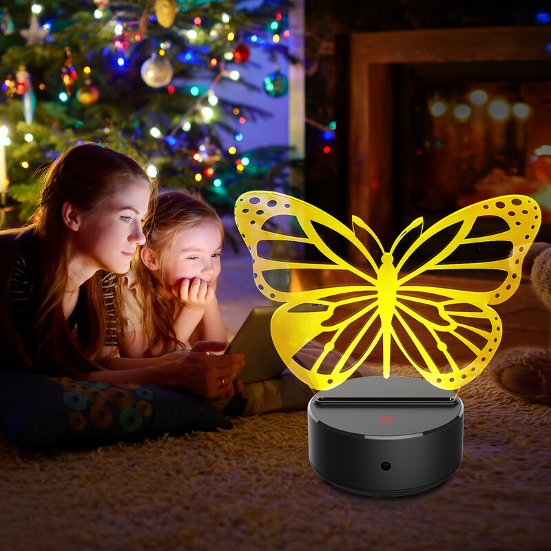 الاكريليك فراشة LED الجدول مصباح ثلاثية الأبعاد أضواء ليلية إضاءة المنزل تغيير لون الإبداعية هدايا للأطفال عيد الميلاد الديكور