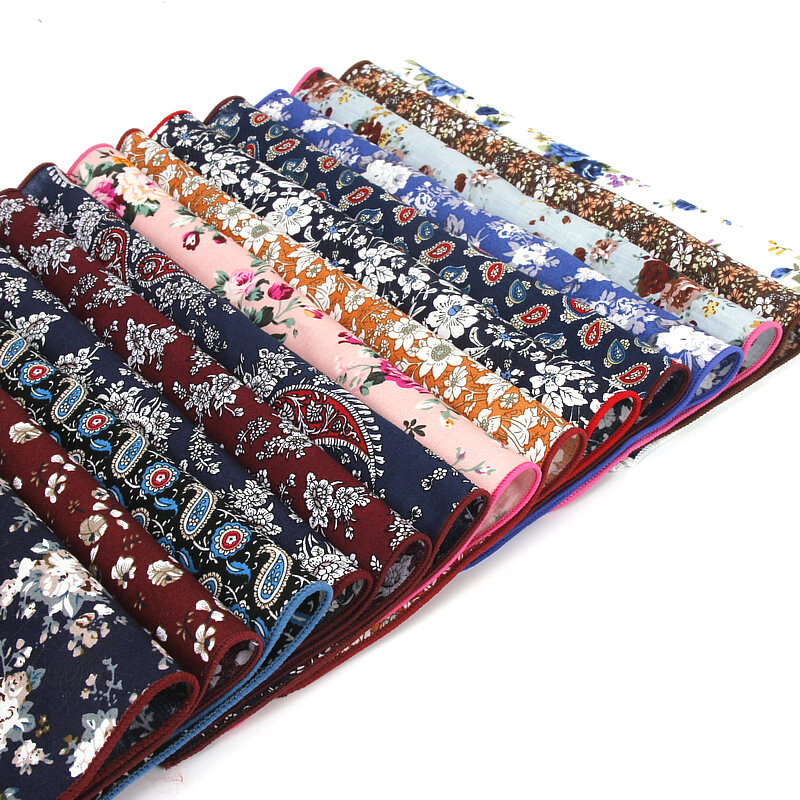 Lenço e lenço de algodão para homens, lenço quadrado e vintage de bolso, flor e caxemira, novo estilo, 2018