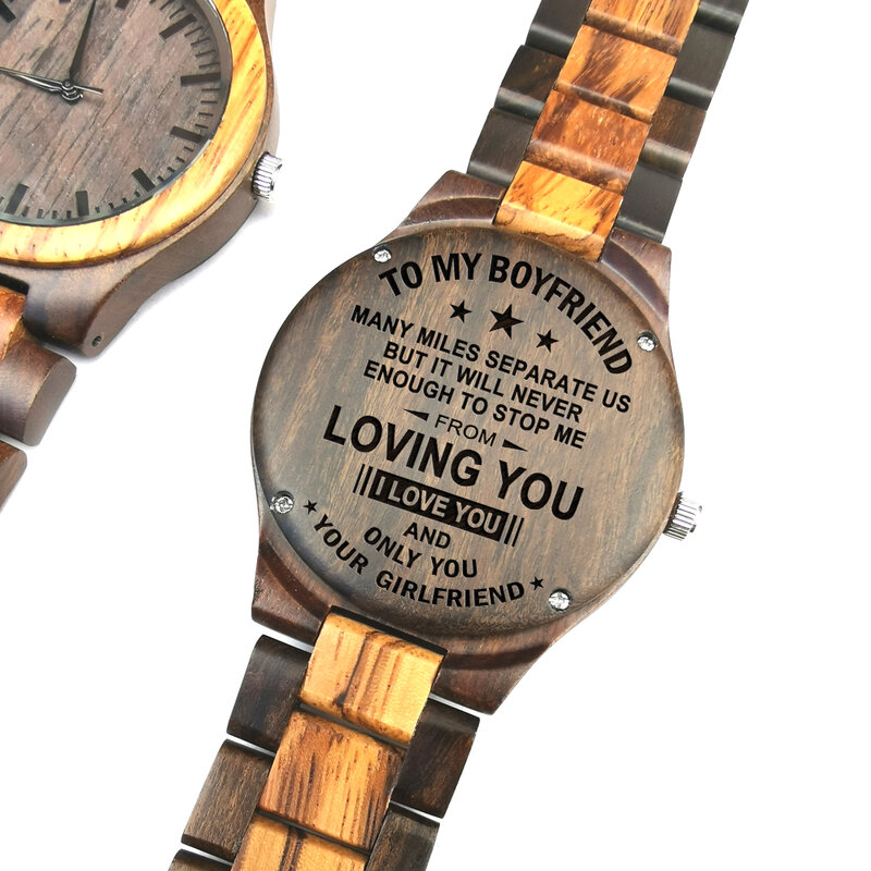 TO MY BOYFRIEND reloj de madera grabado para hombre, regalo de cumpleaños, regalo de novio, reloj de madera, reloj para hombre