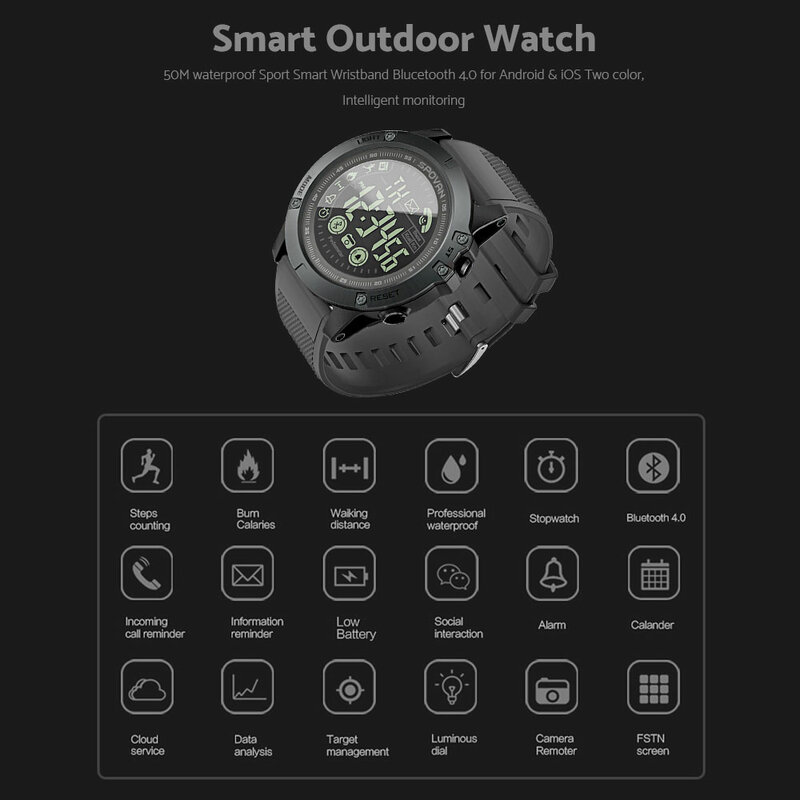 Homens Relógio Do Esporte Pedômetro inteligente 50m-Waterproof Call Reminder Relógio Digital SmartWatch Bluetooth Para iOS Android Phone
