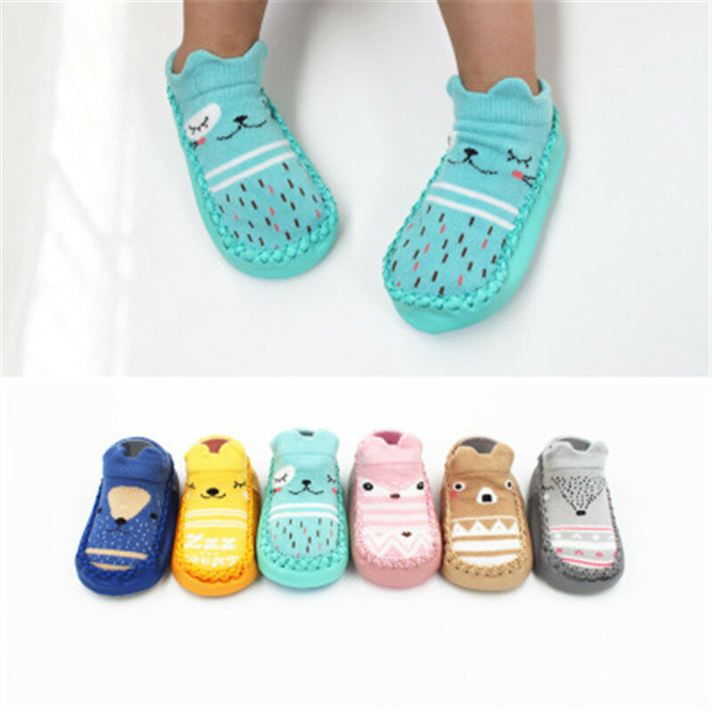 Calcetines antideslizantes para bebé, medias de algodón transpirables con suelas de goma, botas para niño, novedad