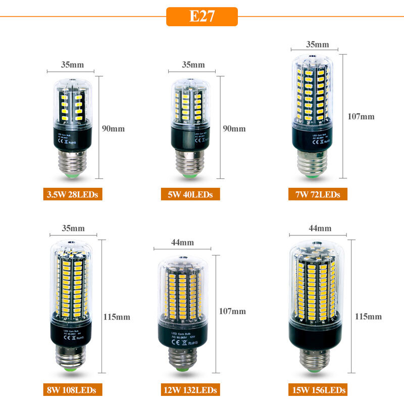 Ampoule LED 5736 SMD 5730 plus lumineuse, lampe à maïs 3.5W 5W 7W 8W 12W 15W inda E14 85V-265V, pas de blanc froid/chaud FlUNICEF