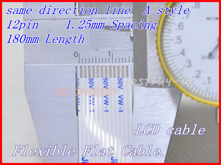 1.25mm Afstand + 180mm Lengte + 12 P Een/dezelfde richting lijn Soft draad FFC Flexibele Platte kabel. 12 P * 1.25A * 180 MM