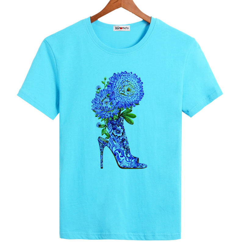 Элегантная футболка BGtomato с принтом синих цветов на высоком каблуке, супер крутые Забавные топы для мужчин, дешевая распродажа, Новая повседневная футболка