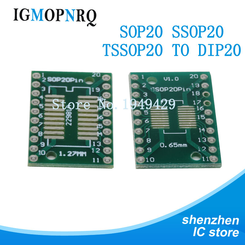 10 piezas TSSOP20 SSOP20 SOP20 SMD a DIP20 IC Adaptador convertidor de la placa del zócalo módulo adaptadores placa 0,65mm 1,27mm integrado