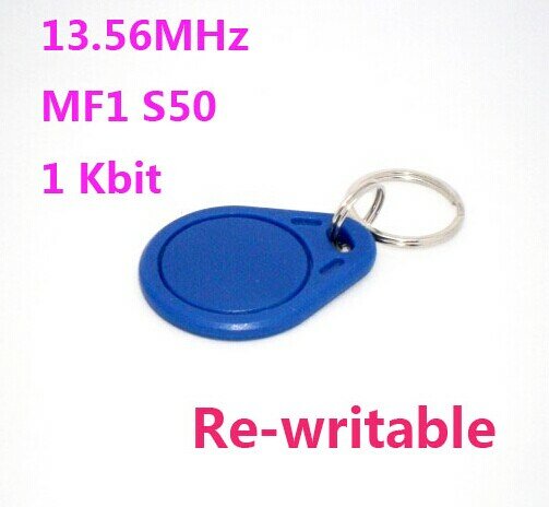 Regravável Tag NFC Compatível S50 Keyfob, ISO14443A, 13,56 MHz, etiquetas RFID, 100pcs por lote
