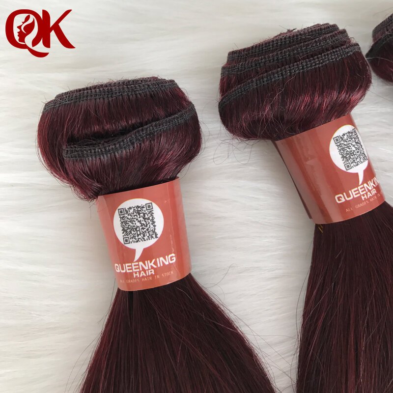 QueenKing Hair Brazilian Straight With Lace Closure 99J Color Remy Hair Weaves Burgundy 3 Bundles Human Hair Bundles and Closure