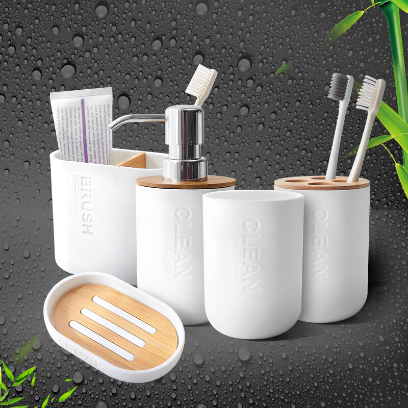 Saboneteira de bambu dispensador de sabão escova de dentes titular saboneteira acessórios do banheiro