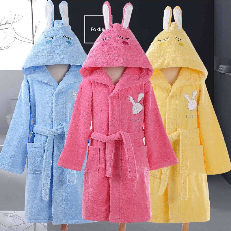 Bathrobes Kids 100% Cotton Baby Cartoon Sleepwear Hooded Baby Robes Boys Men Pajamas Thickening Home Clothing Autumn Winter