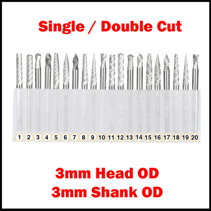 1 Set 3Mm Shank dari 3Mm Kepala dari Tunggal Memotong CNC Alat Penggiling Tungsten Carbide Kayu Milling Cutter kepala Polishing Rotary File