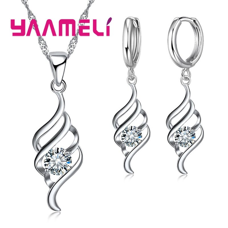 925 Perak Murni Set Perhiasan untuk Wanita Jimat Liontin Kalung Hoop Anting-Anting Mode Klasik Kerah Hadiah Pernikahan