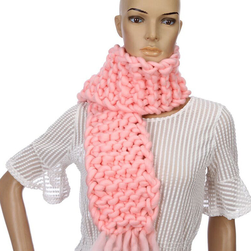 Bufanda de lana para mujer, tejido a mano, cálido, 130x15 cm, versión coreana